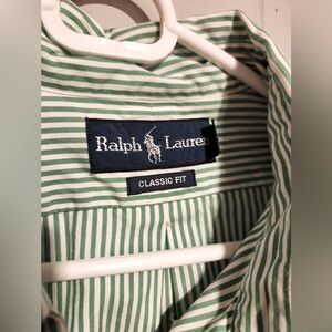 Polo by Ralph Lauren Classic Green and White Striped Long Sleeve Shirt